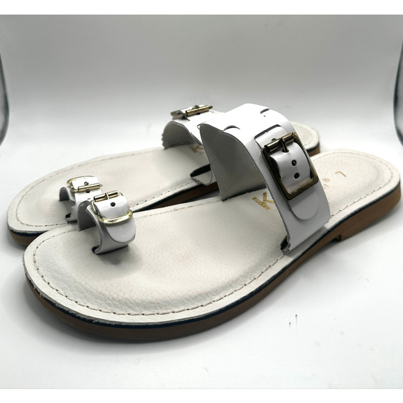 Kino White Leather sandals Sz 7 women's silver Buckle Toe Ring Sandals - Picture 5 of 7